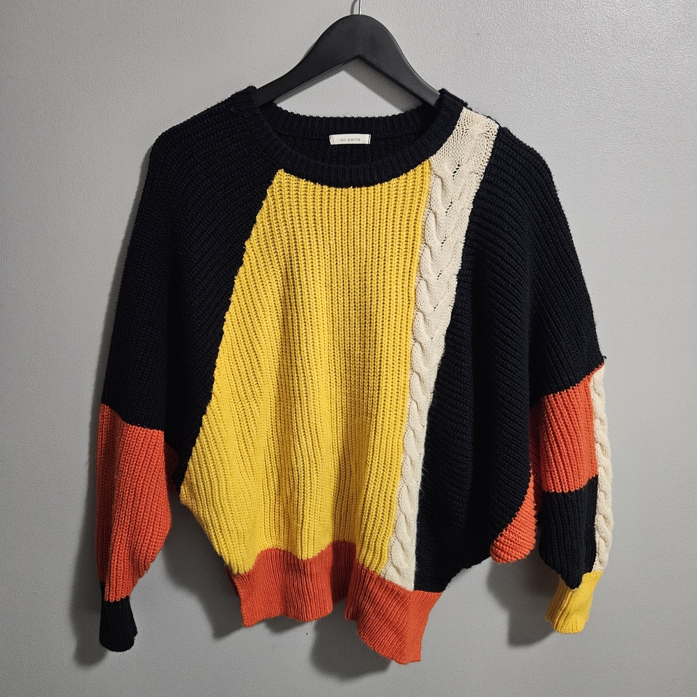 So Perla Boutique Geometric Color Block Knit Sweater Size Small